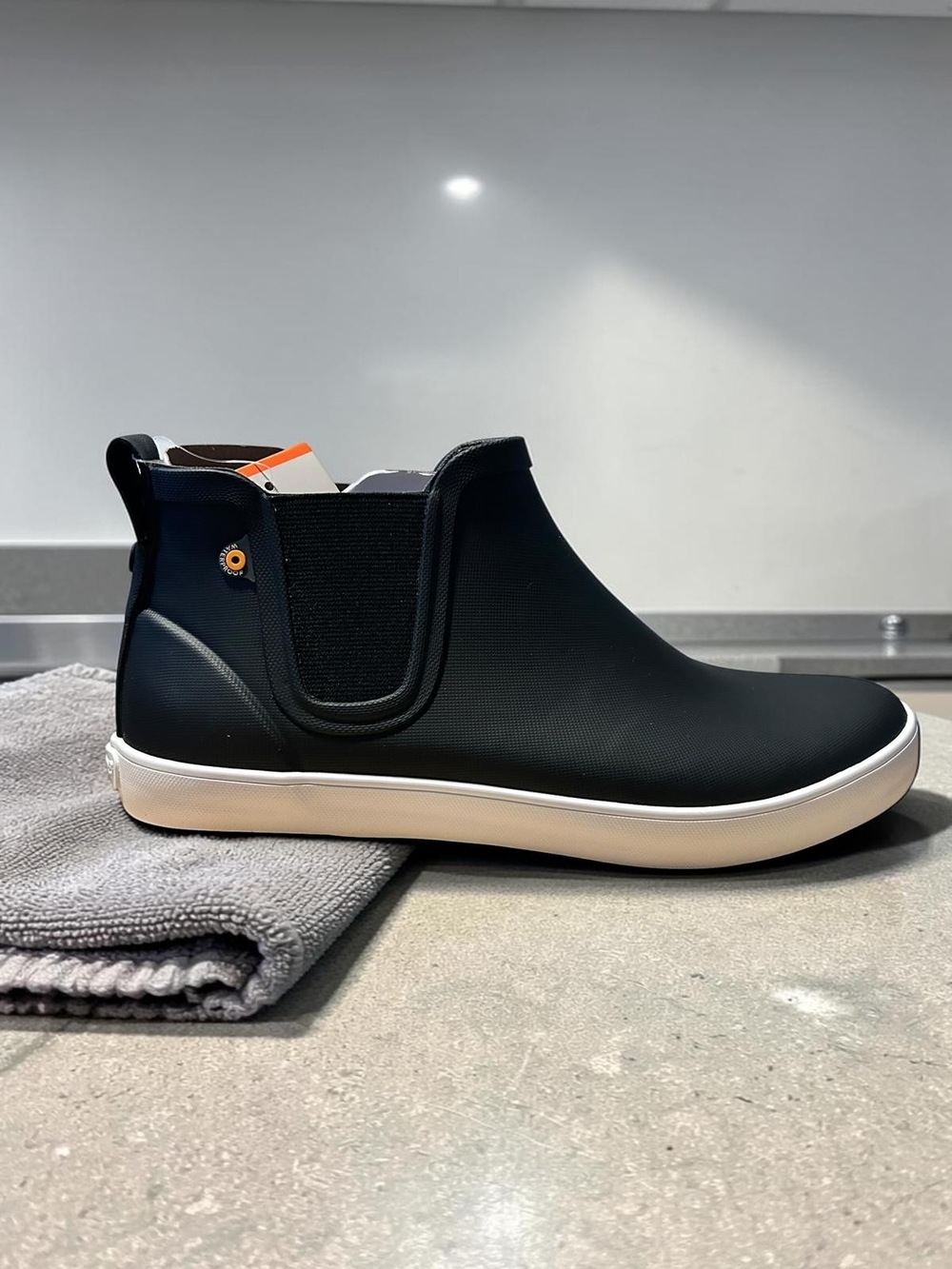 Women's Black Chelsea Rain Sneaker Boot with White Sole